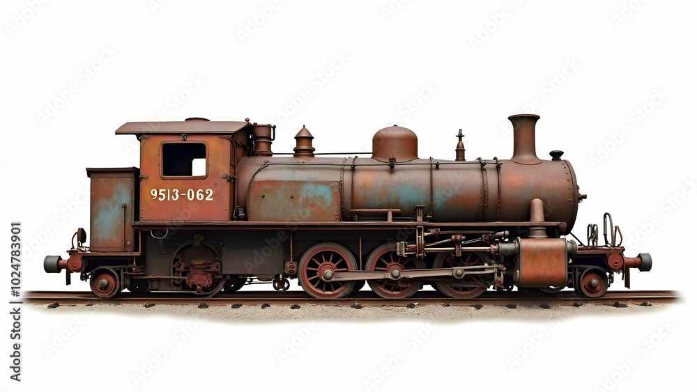 Rusty old steam locomotive on white Rusty old steam locomotive on white