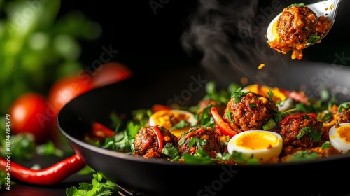 Tender nargisi kofta, hardboiled eggs wrapped in spiced minced meat, served in a rich gravy photo