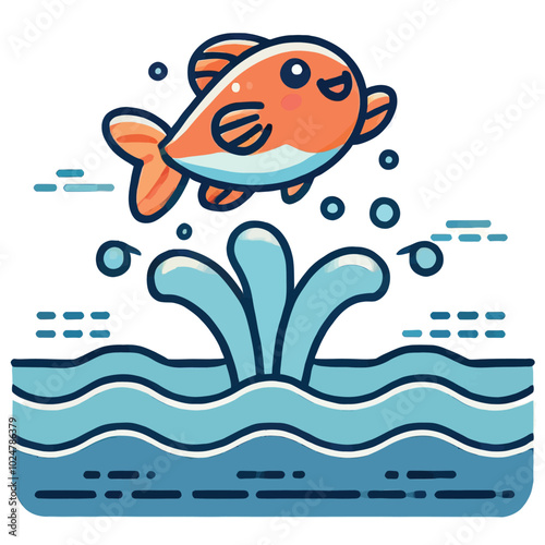 cartoon of a happy fish jumping out of a water