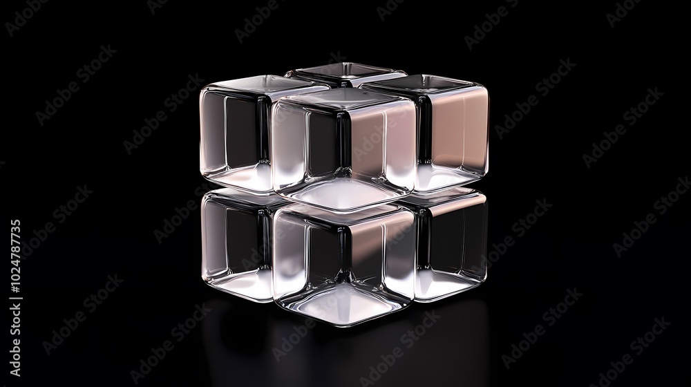 Two translucent, slightly iridescent cubes stacked upon each other. The cubes are smooth and shiny. Two translucent, slightly iridescent cubes stacked upon each other. The cubes are smooth and shiny.