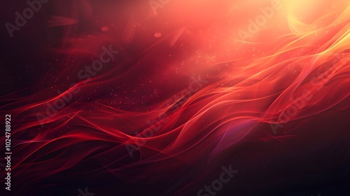 Abstract wavy smoke red lines on dark background with shining particles