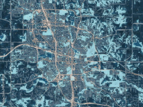 Painterly Style City Map of Rochester Minnesota, USA in a Blue Color Scheme. photo