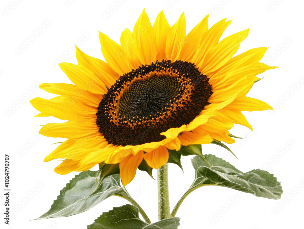 Obraz premium Vibrant sunflower on white background for floral design and spring marketing