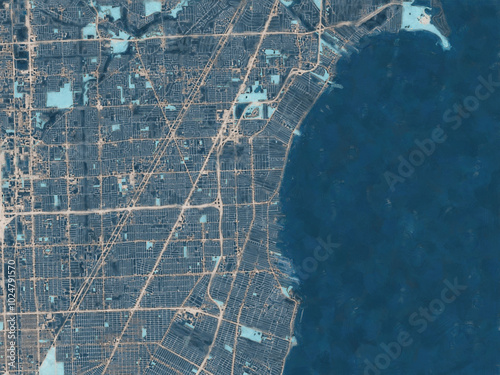 Painterly Style City Map of Saint Clair Shores  Michigan, USA in a Blue Color Scheme. photo