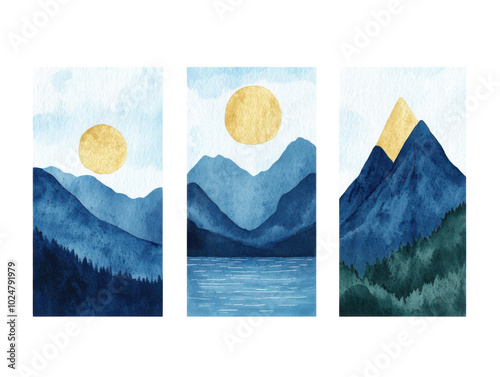Abstract watercolor landscape wall art set - ideal for spring décor in home and office design photo