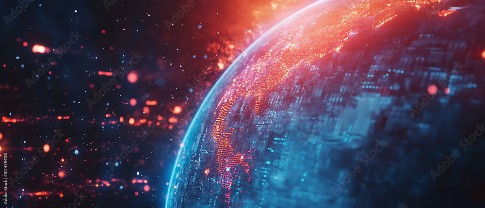 Obraz premium Abstract blue and red globe with lights.