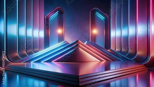 artistic geometric shapes on a colorful futuristic gradient