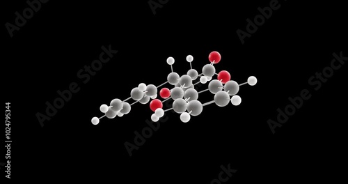 Warfarin molecule, rotating 3D model of anticoagulant rodenticides, looped video on a black background