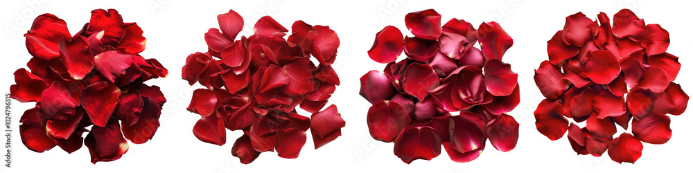 Red rose petals isolated on transparent background, Set of Red rose petals isolated on transparent background, Set of