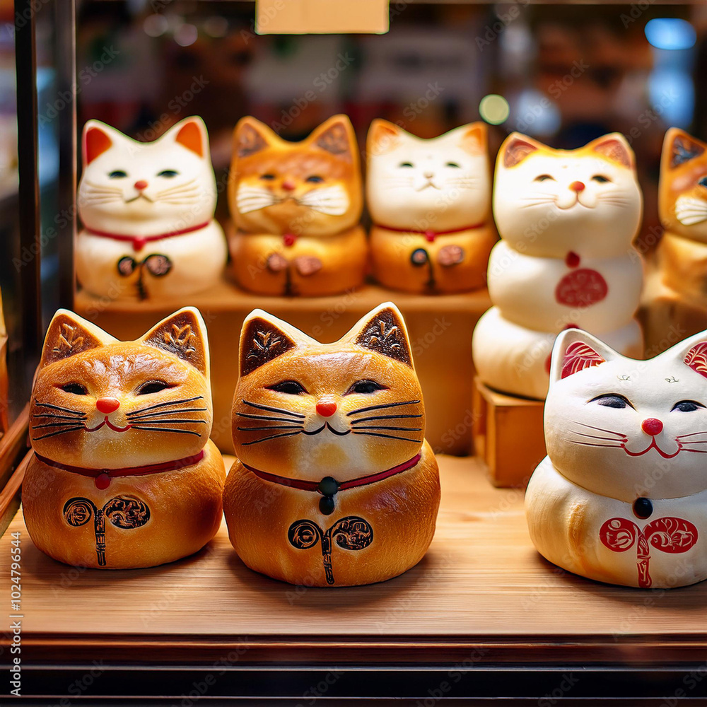 Adorable Cat Shaped Breads in Display Adorable Cat Shaped Breads in Display