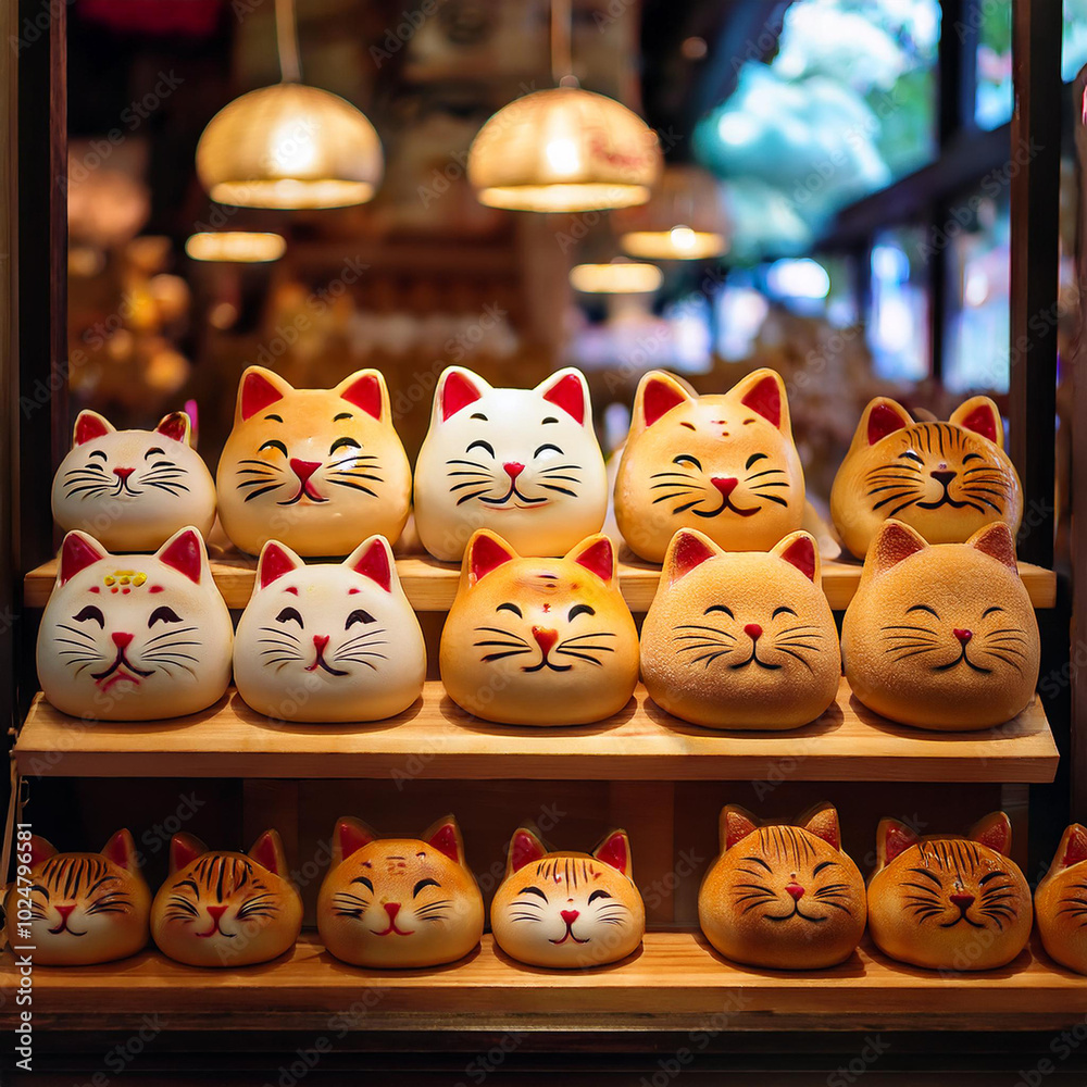 Adorable Cat Shaped Breads in Display Adorable Cat Shaped Breads in Display