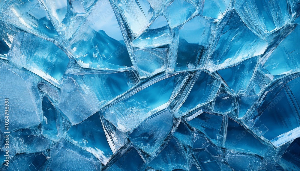 Close-up of fractured ice with blue hues Close-up of fractured ice with blue hues