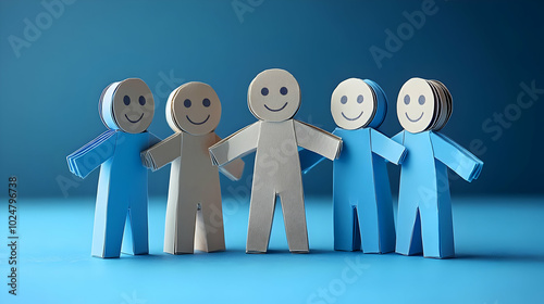 Colorful paper figures with smiling faces representing friendship. photo