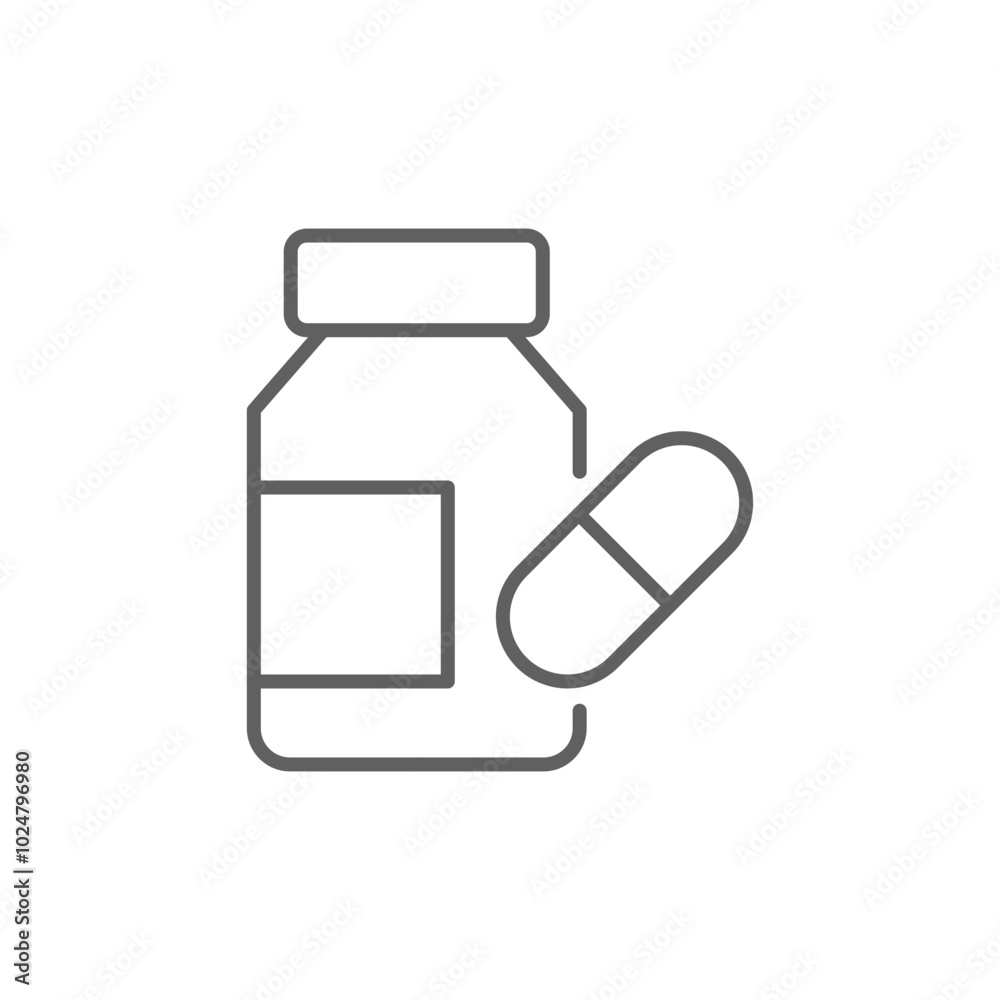 Pill bottle icon. Outline style. isolated. Editable stroke Pill bottle icon. Outline style. isolated. Editable stroke