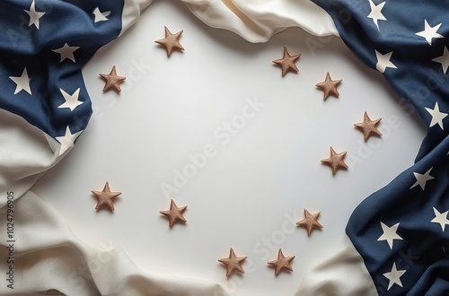 Red, white, and blue stars and fabric create a vibrant patriotic decoration f...