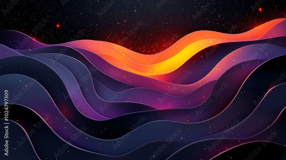 Colorful waves flow against a starry backdrop, creating depth and movement. Vibrant colors and smooth curves evoke energy and dynamism Colorful waves flow against a starry backdrop, creating depth and movement. Vibrant colors and smooth curves evoke energy and dynamism
