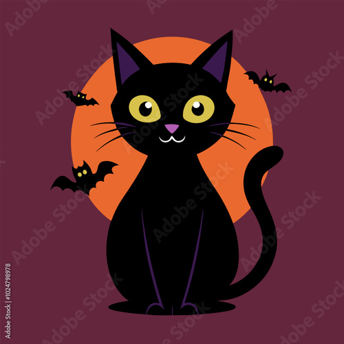 Flat Style Black Cat Icon