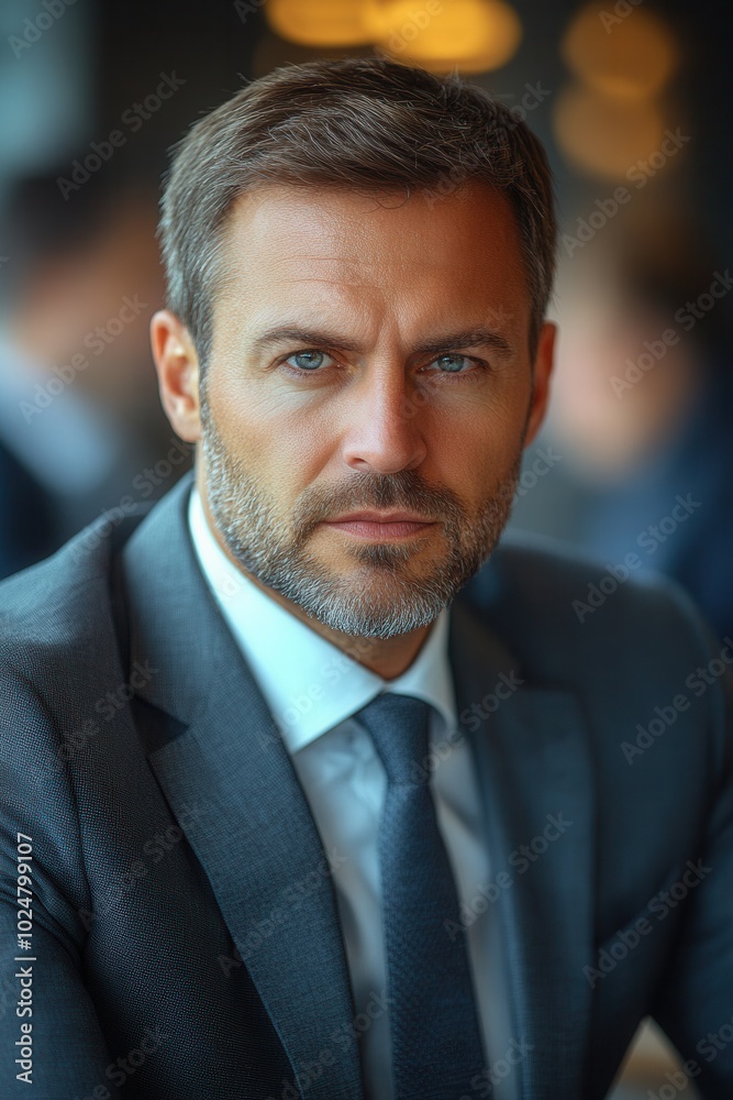 A sharply dressed man with a grey suit and intense expression sits in a corporate environment, appearing confident and focused, embodying leadership and determination. A sharply dressed man with a grey suit and intense expression sits in a corporate environment, appearing confident and focused, embodying leadership and determination.