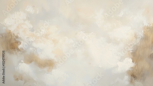 Abstract oil painting background featuring a blend of beige and white brushstrokes, creating a textured and artistic effect