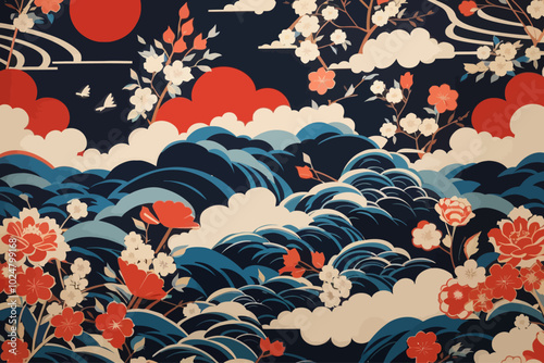 a pattern inspired on a feudal military japan illustration