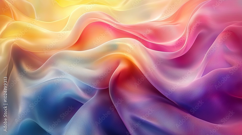Colorful cloth background with flowing waves and elegant folds in vibrant pink, purple, blue, yellow, orange, and red hues. Soft, luxurious, and perfect for a sensual touch in design projects Colorful cloth background with flowing waves and elegant folds in vibrant pink, purple, blue, yellow, orange, and red hues. Soft, luxurious, and perfect for a sensual touch in design projects