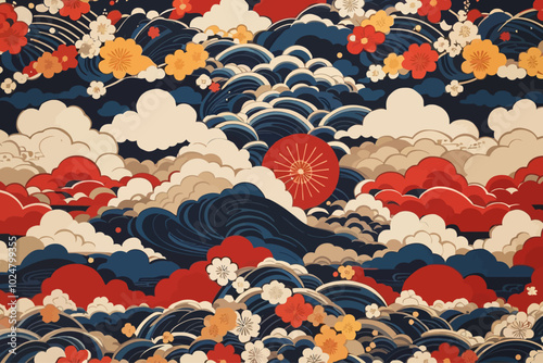 a pattern inspired on a feudal military japan illustration