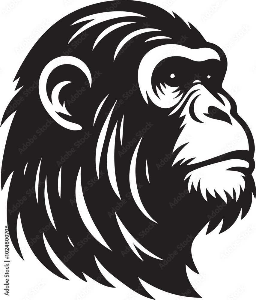 Fototapeta premium Chimpanzee head silhouette black illustration