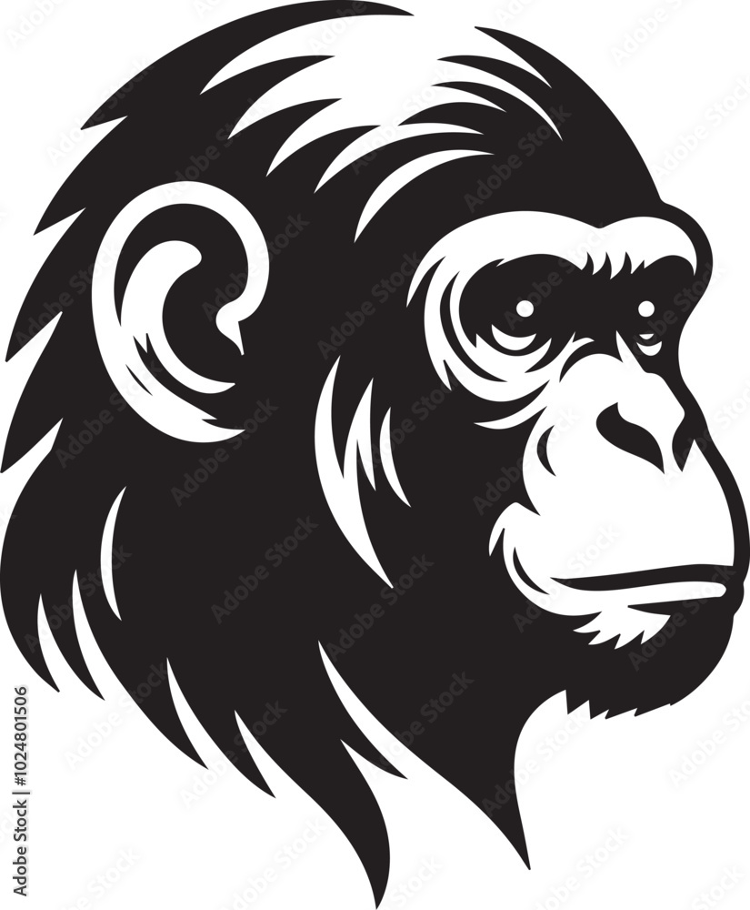 Fototapeta premium Chimpanzee head silhouette black illustration 