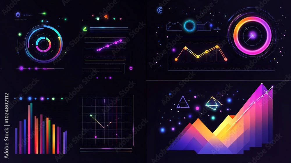 Set of futuristic neon charts and graphs. Set of futuristic neon charts and graphs.