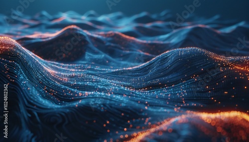 A network of lines connecting streams of particles, representing big data and information technology