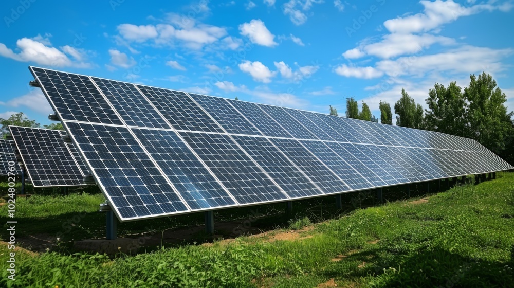 solar panels in field at photovoltaic power station, depicting green energy. featuring technology of renewable energy generation in natural setting. solar panels in field at photovoltaic power station, depicting green energy. featuring technology of renewable energy generation in natural setting.