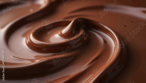 Swirling melted chocolate in smooth glossy texture