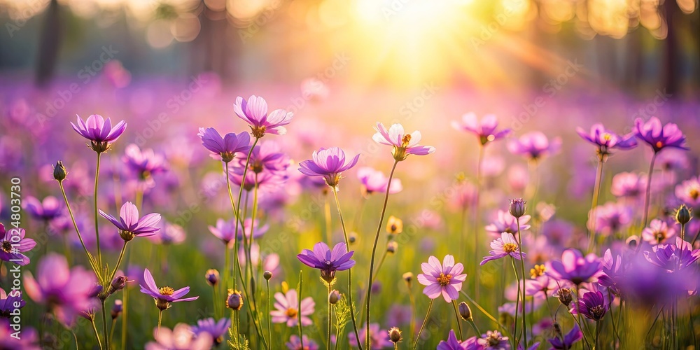 A field of delicate pink flowers basking in the warm glow of the setting sun, their petals catching the last rays of light, creating a scene of pure, ethereal beauty. A field of delicate pink flowers basking in the warm glow of the setting sun, their petals catching the last rays of light, creating a scene of pure, ethereal beauty.