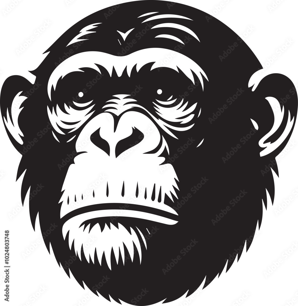 Chimpanzee head silhouette black illustration Chimpanzee head silhouette black illustration
