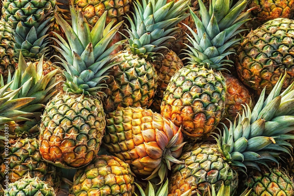 Fresh Organic Pineapples in a Rustic Farm Setting - Healthy Tropical Fruits for Culinary Use Fresh Organic Pineapples in a Rustic Farm Setting - Healthy Tropical Fruits for Culinary Use