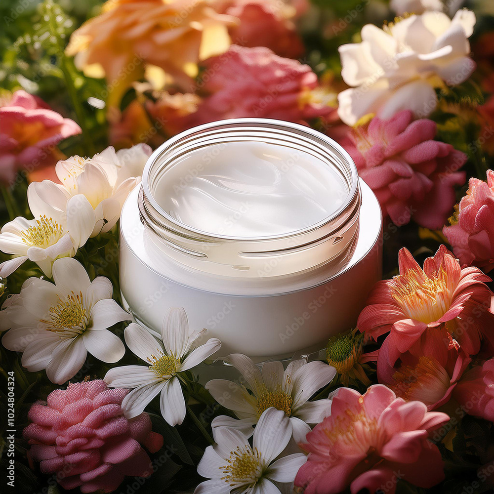 Ethereal Cream Jar Surrounded by Flowers Ethereal Cream Jar Surrounded by Flowers