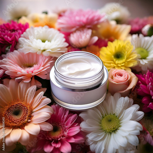 Ethereal Cream Jar Surrounded by Flowers