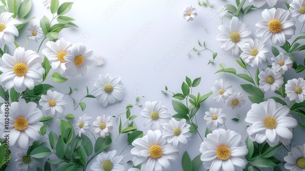 Vibrant white daisies blooming amidst lush green foliage creating a serene and natural garden backdrop The delicate petals and verdant leaves offer a sense of tranquility and freshness Vibrant white daisies blooming amidst lush green foliage creating a serene and natural garden backdrop The delicate petals and verdant leaves offer a sense of tranquility and freshness