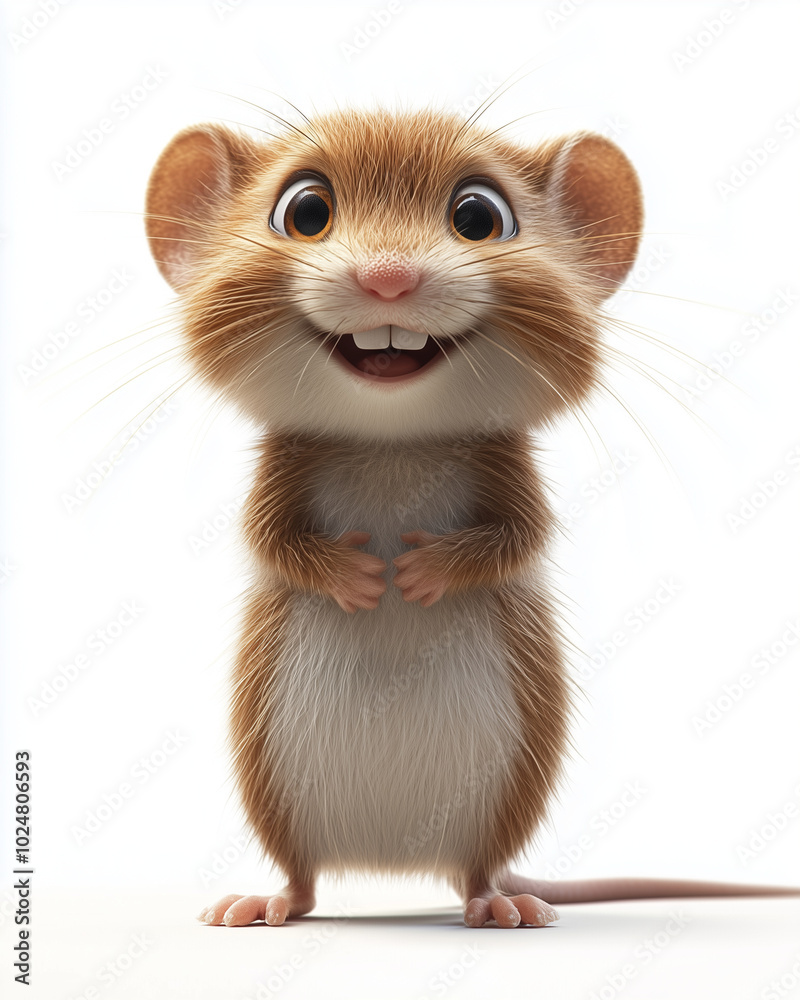 a cute brown and white mouse, with long fur on its back, a happy expression, open eyes, full body, standing pose, a cute brown and white mouse, with long fur on its back, a happy expression, open eyes, full body, standing pose,