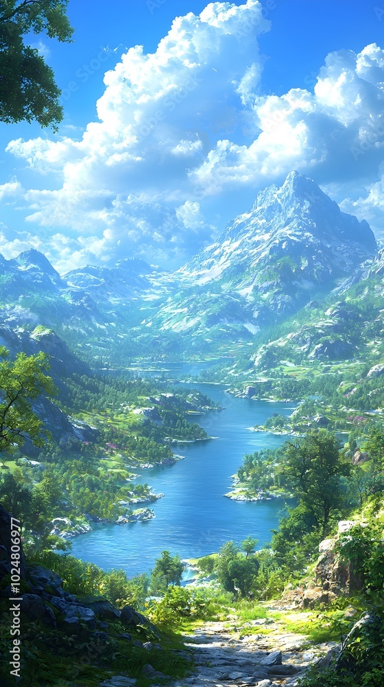 A serene mountain lake surrounded by lush greenery and snow-capped peaks. The idyllic landscape evokes a sense of tranquility and peace. A serene mountain lake surrounded by lush greenery and snow-capped peaks. The idyllic landscape evokes a sense of tranquility and peace.
