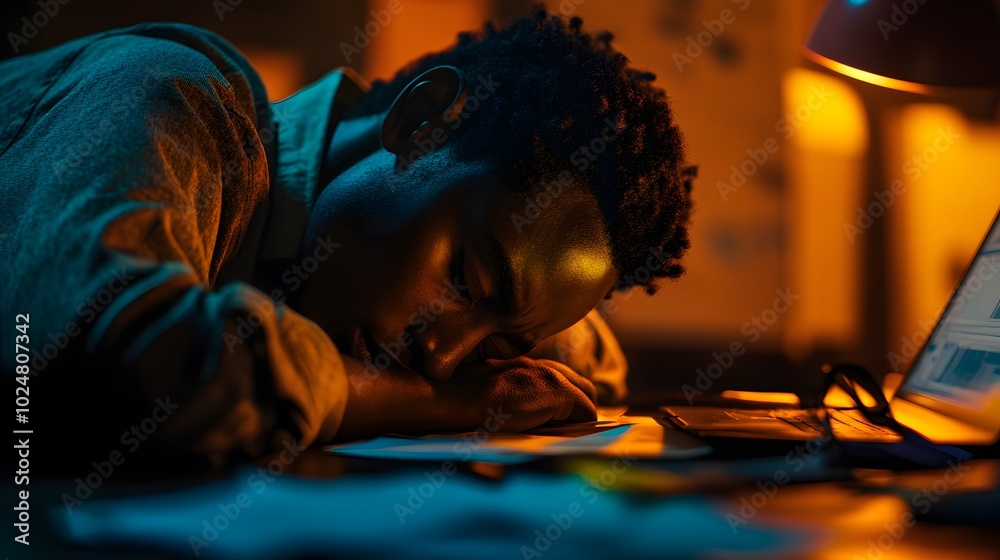 Exhausted young man sleeping at his desk. Exhausted young man sleeping at his desk.