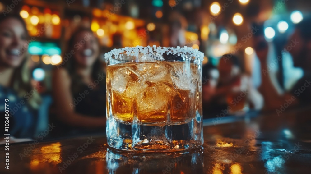 Tequila Shot with Salt and Ice in a Bar Setting Tequila Shot with Salt and Ice in a Bar Setting