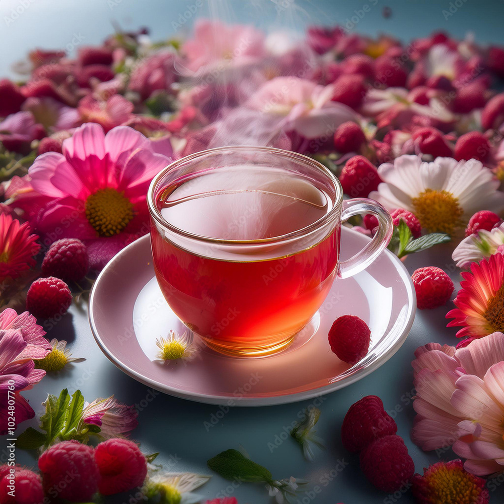 Ethereal Tea Cup Surrounded by Flowers Ethereal Tea Cup Surrounded by Flowers