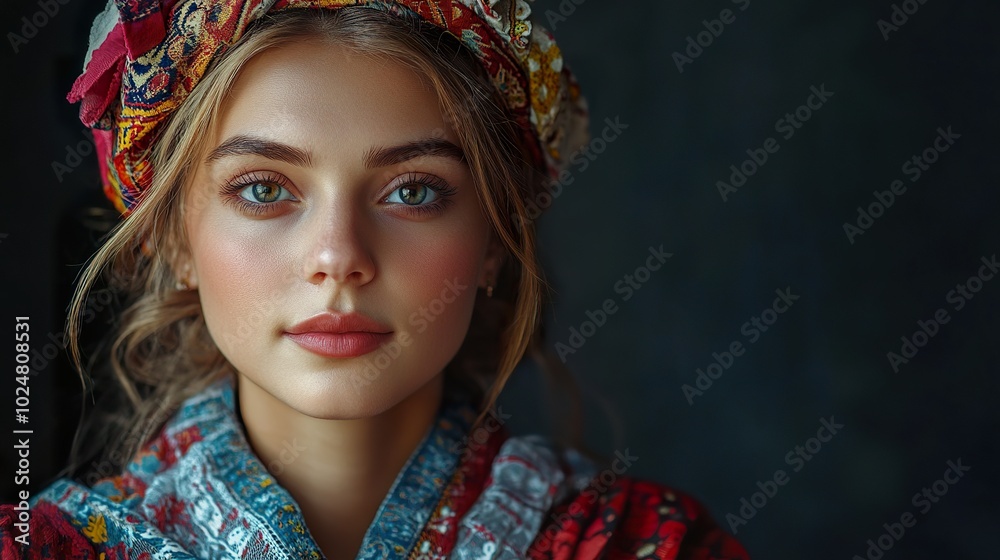 Portrait of a Ukrainian Woman in Traditional Attire Portrait of a Ukrainian Woman in Traditional Attire