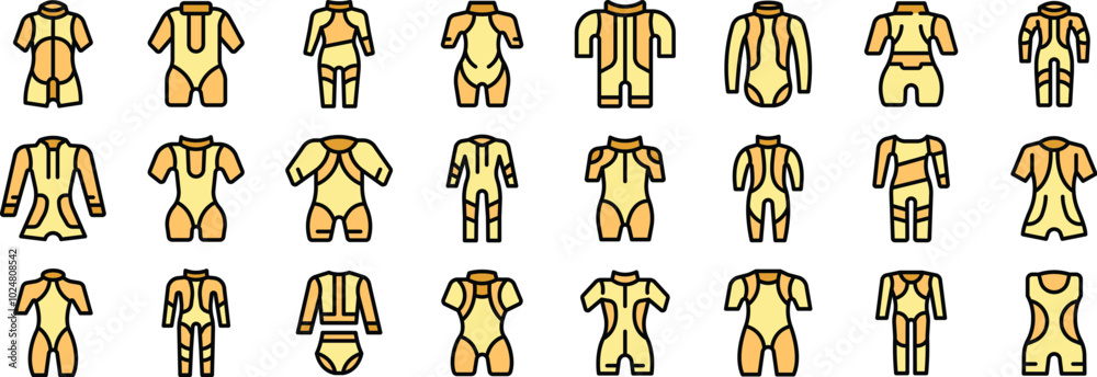 Orthopedic corset icons set. Editable bold outline with color fill design. Vector illustration Orthopedic corset icons set. Editable bold outline with color fill design. Vector illustration