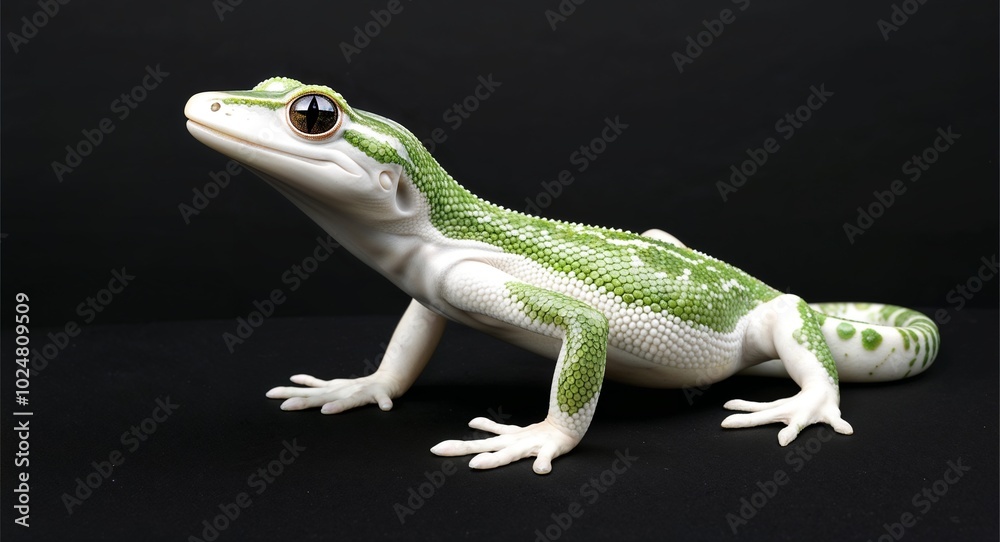 Fototapeta premium Gecko marble statue closeup on plain black background