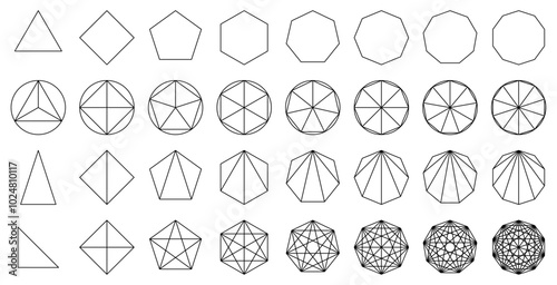 様々な形の幾何学的な多角形のベクターイラストセット