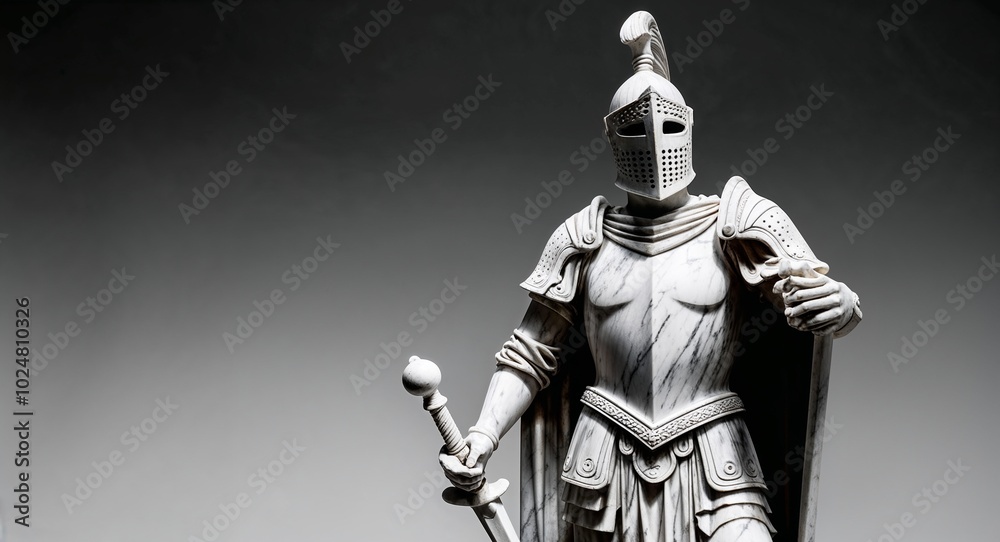 Fototapeta premium knight marble statue closeup on plain black background