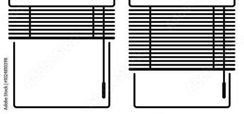 Open blinds for window shutters. Horizontal, jalousie roller concept. window curtain shutter roll. House, blinds open for windows. Open and closed window. Sun, jalousie shade for home. Interior tools.