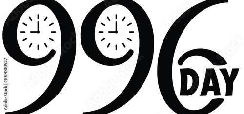 Cartoon work schedule, 996 work rhythm, time. The 996 hour system, which means that employees must work from 9:00 in the morning to 9:00 at night, 6 days a week. Labor overtime, lock concept.